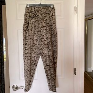 Snake Print Tie Belt Pants
